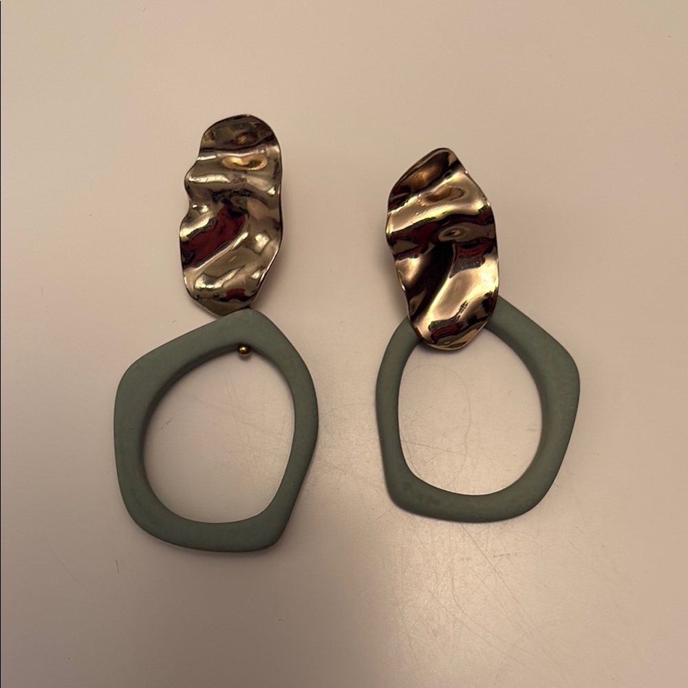 Gold and Green Abstract Earrings
